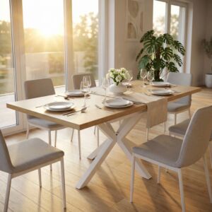Tavolo allungabile GARFIELD naturale con venature, struttura bianca – 160/200 x 90