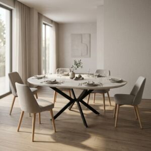 Tavolo rotondo allungabile GARRY bianco effetto legno con struttura nera 120/160 × 120