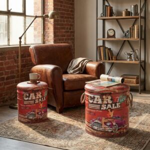 SET DI 2 POUF CONTENITORE TONDO ROSSO