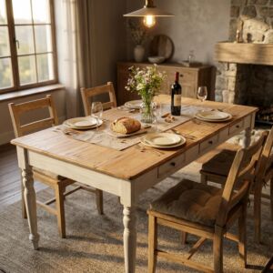 Tavolo da pranzo rettangolare RUSSELL in legno - bianco / marrone