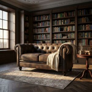 DIVANO 2 POSTI CHESTERFIELD IN ECOPELLE VINTAGE MARRONE