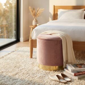 POUF CONTENITORE ROTONDO IN VELLUTO ROSA