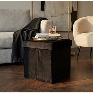 POUF CONTENITORE QUADRATO IN VELLUTO NERO