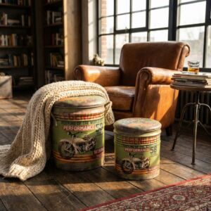SET DI 2 POUF CONTENITORE TONDO VERDE