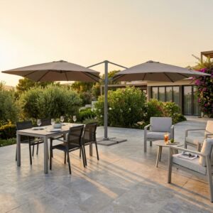 OMBRELLONE DOPPIO 3 X 3 ARCHIMEDE ANTRACITE TELO TAUPE