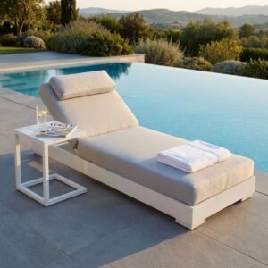Lettino da giardino BOA VISTA bianco con cuscino grigio chiaro
