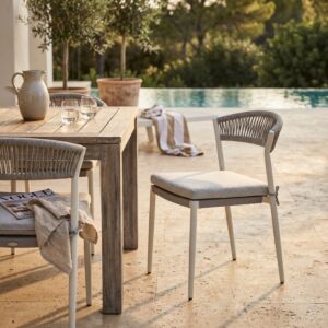 Sedia da giardino CORRIENTES senza braccioli – bianco con cuscino – Mobalia