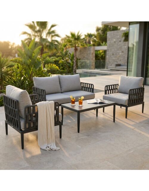 Set da giardino SAINT JOHN antracite con cuscini grigio chiaro