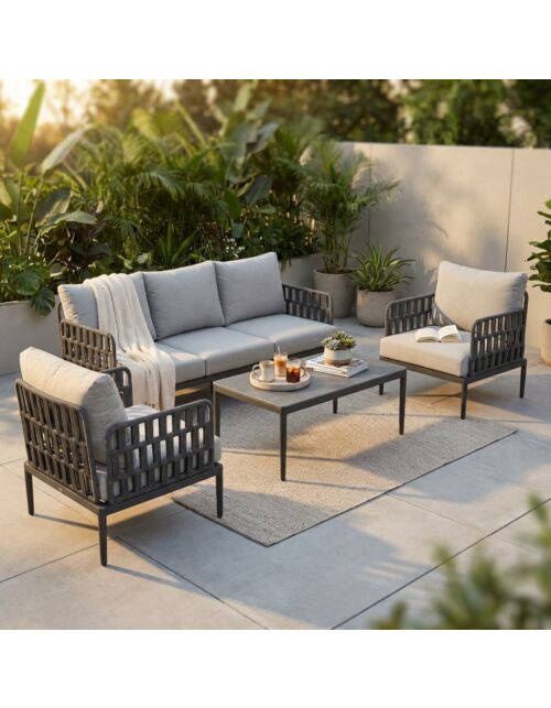 Set da giardino SAINT JOHN antracite con cuscini grigio chiaro - AT804348-ANTR