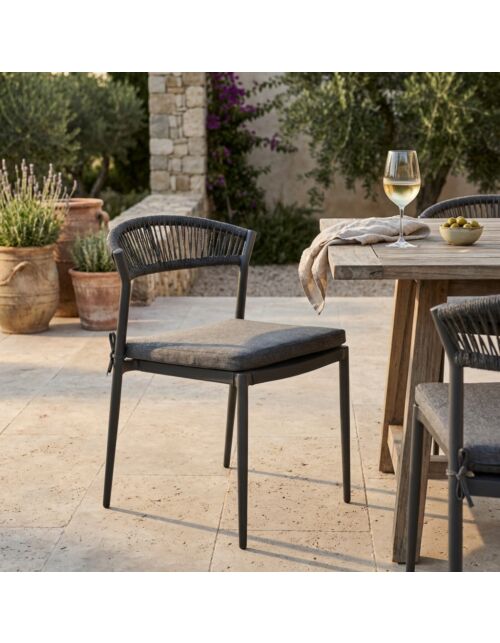 Sedia da giardino CORRIENTES senza braccioli – antracite con cuscino – Mobalia