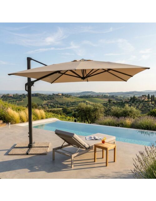Ombrellone da giardino STEPHENSON 3 × 3 m nero con tela beige