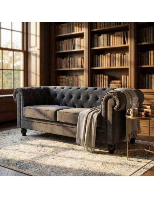 DIVANO 3  POSTI CHESTERFIELD IN VELLUTO TAUPE