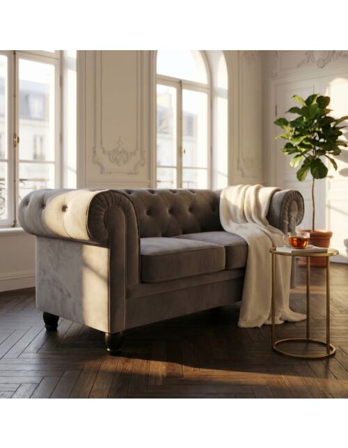 DIVANO 2 POSTI CHESTERFIELD IN VELLUTO TAUPE