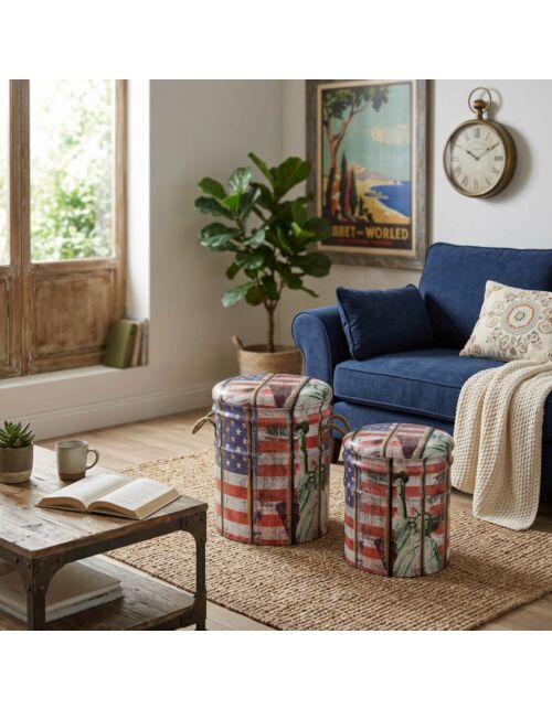 SET DI 2 POUF CONTENITORE TONDO USA