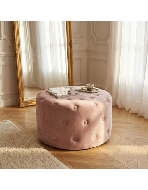 POUF ROTONDO IN VELLUTO ROSA