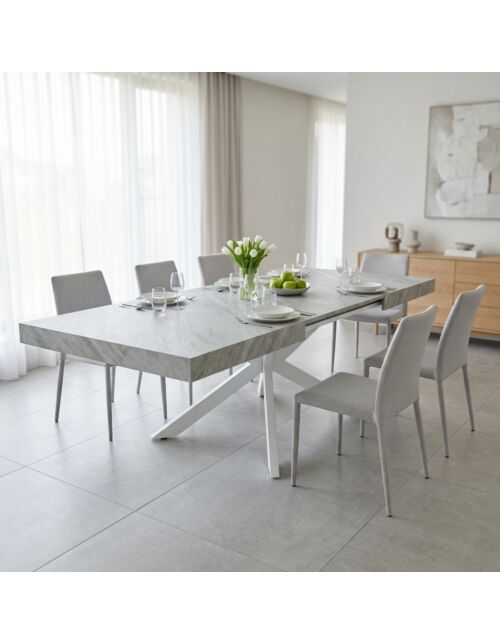 Tavolo allungabile DARREN grigio effetto pietra con struttura bianca 160/240 × 90