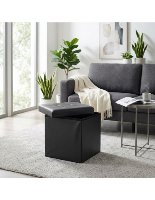 POUF CONTENITORE QUADRATO IN ECOPELLE NERO