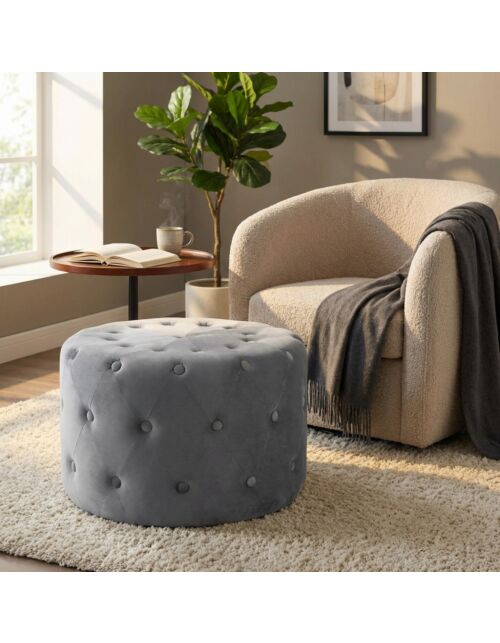 POUF ROTONDO IN VELLUTO GRIGIO SCURO