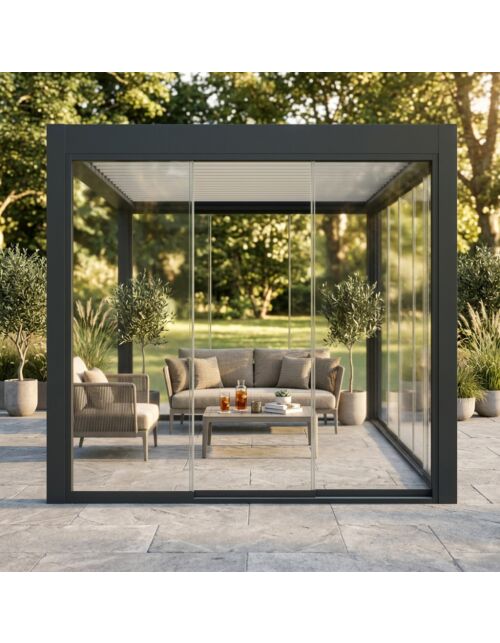 Parete laterale in vetro per pergola bioclimatica – lato 3 m (antracite)