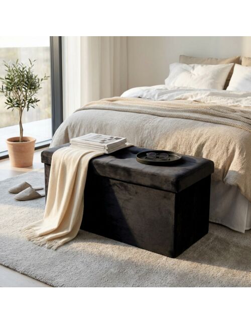 POUF CONTENITORE RETTANGOLARE IN VELLUTO NERO