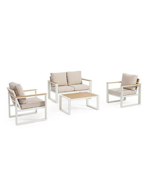 BIZZOTTO Set da giardino SET4 LEANDRO bianco-beige con cuscini