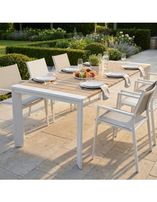 Tavolo da giardino allungabile BROOKLYN 200/250×100 – bianco/antracite – effetto legno – Mobalia