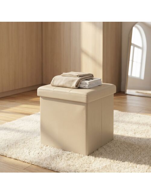 POUF CONTENITORE QUADRATO IN ECOPELLE NATURALE