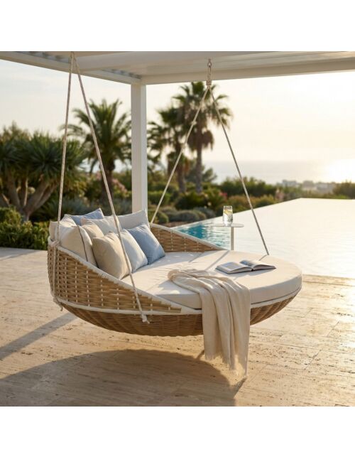 Lettino da giardino - daybed FORMOSA beige con cuscini