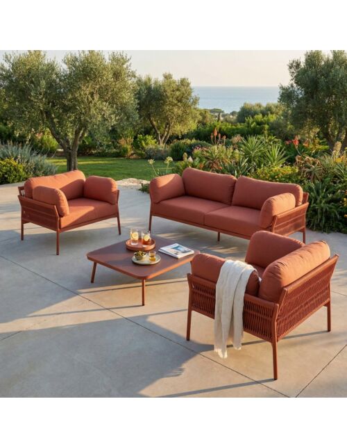 Salotto da giardino BELÉM 3P con cuscini – rosso (RED)