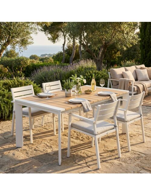 Tavolo da giardino allungabile BROOKLYN 150/200×100 – bianco/antracite – effetto legno – Mobalia