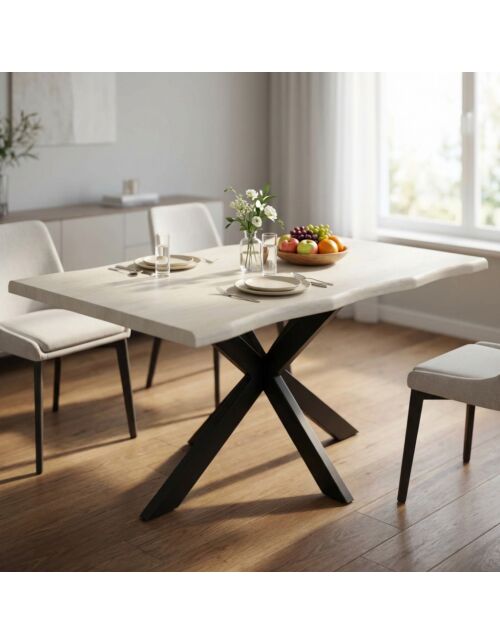 Tavolo FLOYD – bianco effetto legno, struttura nera | Mobalia