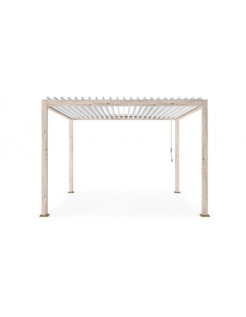Pergola OCEAN 3,6x6 rustic-bela - pogled od spredaj z odprtimi lamelami

