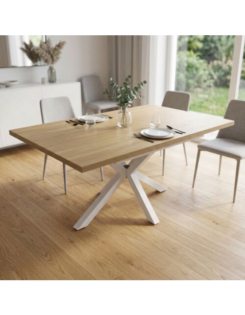 Tavolo allungabile GARFIELD naturale, struttura bianca – 160/200 x 90