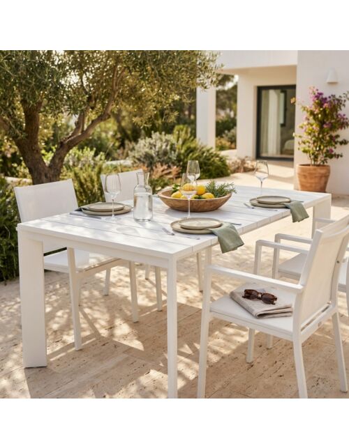 Tavolo da giardino allungabile BROOKLYN 150/200×100 – bianco – Mobalia