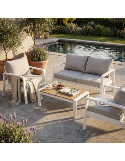 Set da giardino Paraná con cuscini, 2 posti + poltrona + tavolino