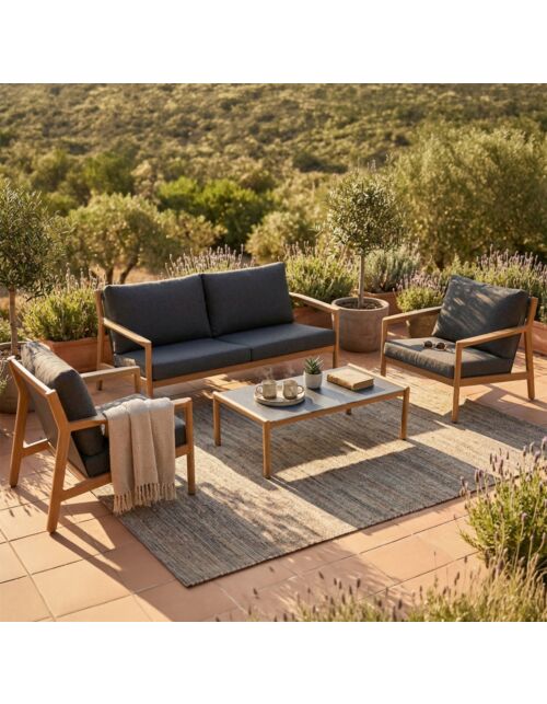 Set da giardino TANDIL 2P effetto legno con cuscini antracite