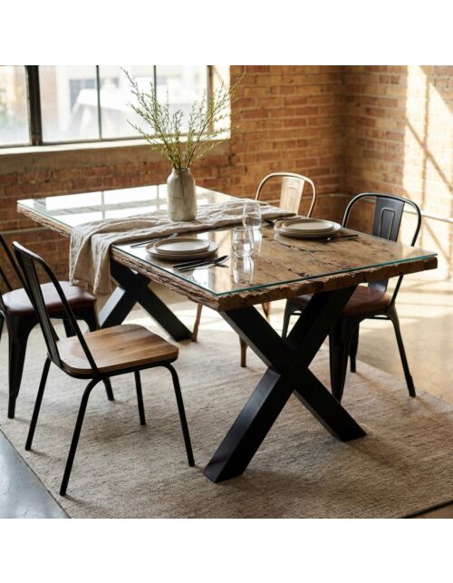 Tavolo da giardino MAVERICK 200 x 100 in vetro e legno ferroviario riciclato – Nero/Marrone