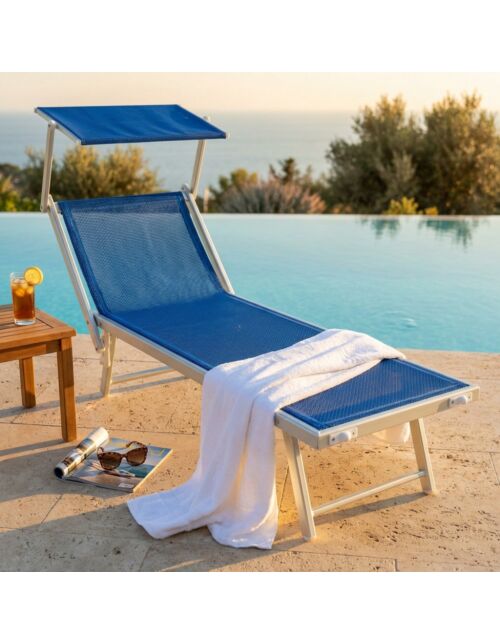 Lettino da giardino e spiaggia OTRANTO – 3 posizioni, blu