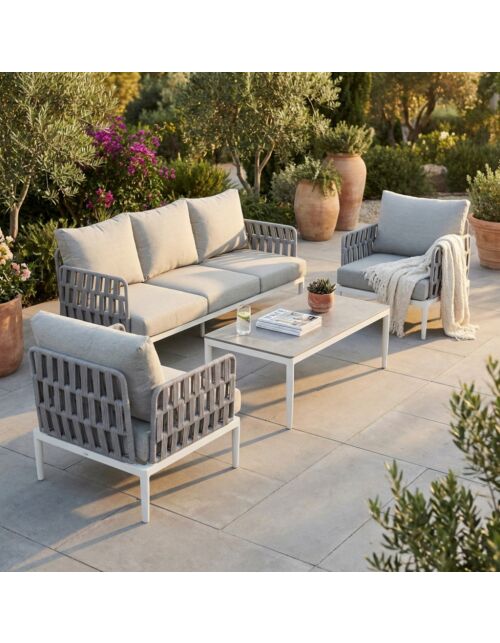 Set da giardino SAINT JOHN bianco con cuscini grigio chiaro AT804348-LGRE