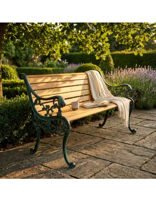Panchina da giardino LION in ghisa e legno – marrone / antracite