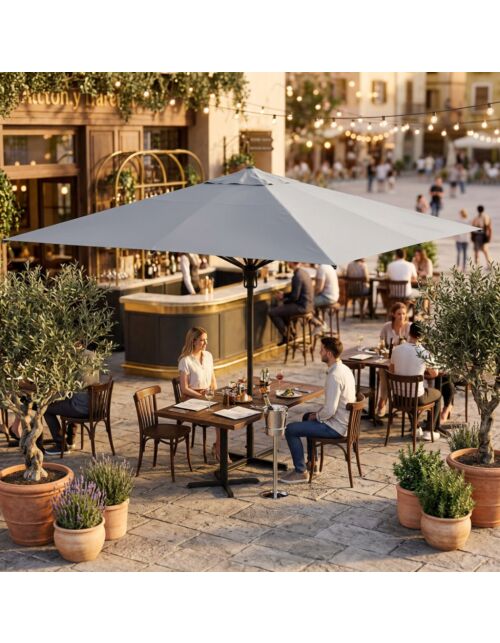 Ombrellone da giardino DENEB 5 × 5 m – grigio chiaro, struttura nera