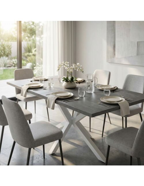 Tavolo allungabile GARFIELD grigio effetto legno, struttura bianca – 160/200 x 90