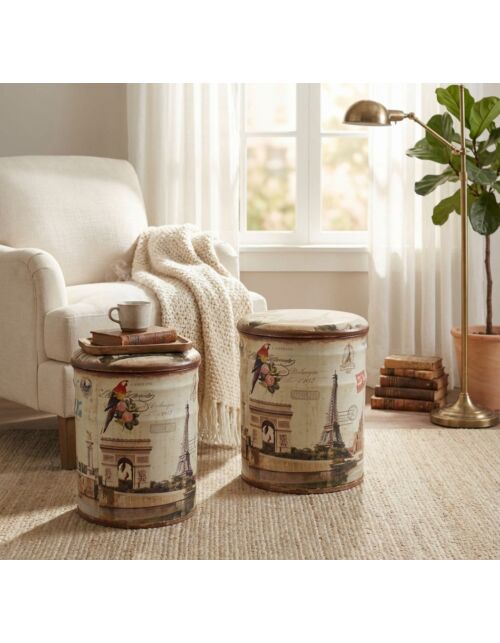SET DI 2 POUF CONTENITORE TONDO PARIGI