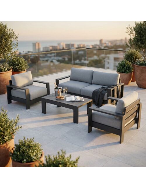 Set da giardino BOA VISTA antracite con cuscini grigi