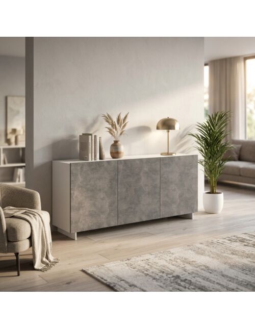 CREDENZA CARLILE BIANCO E GRIGIO EFFETTO CEMENTO
