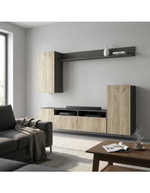 PARETE SOGGIORNO BRIDGE TAUPE E ROVERE