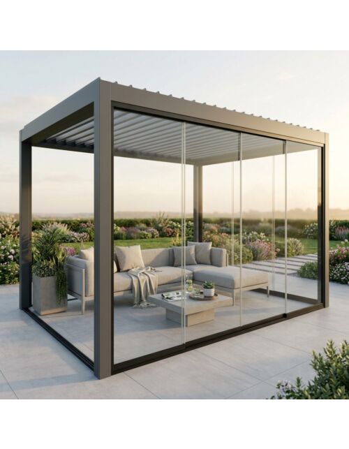 Parete laterale in vetro per pergola bioclimatica - per lato 4 m - grigio scuro