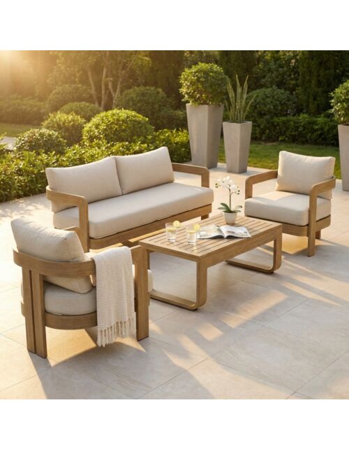Set da giardino MONTERREY marrone chiaro con cuscini beige
