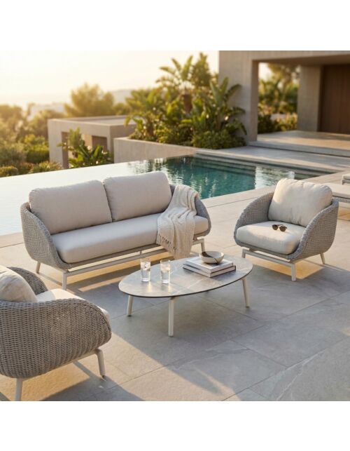 Set da giardino JANEIRO 3P con struttura bianca e rete grigio chiaro