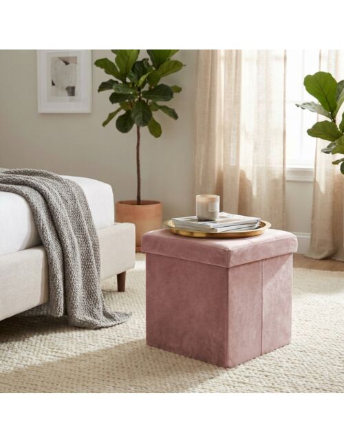 POUF CONTENITORE QUADRATO IN VELLUTO ROSA